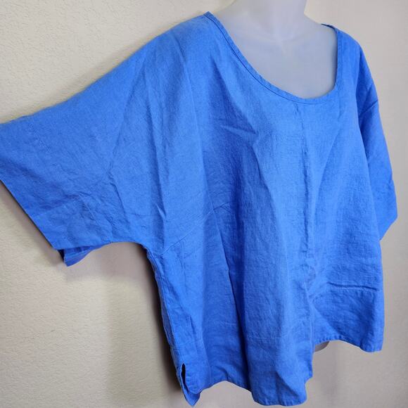 FLAX Designs Linen Top Womens 2G Blue Lagenlook Tunic Oversized Boho Shirt 24W - Picture 3 of 14
